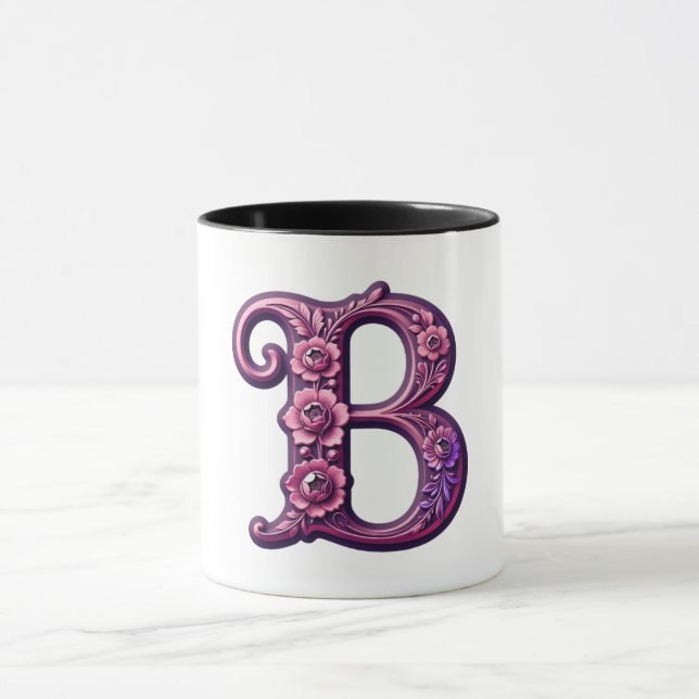 Caneca Modern Metallic Rosemaling Letter B, Pink/Purple (Centro)