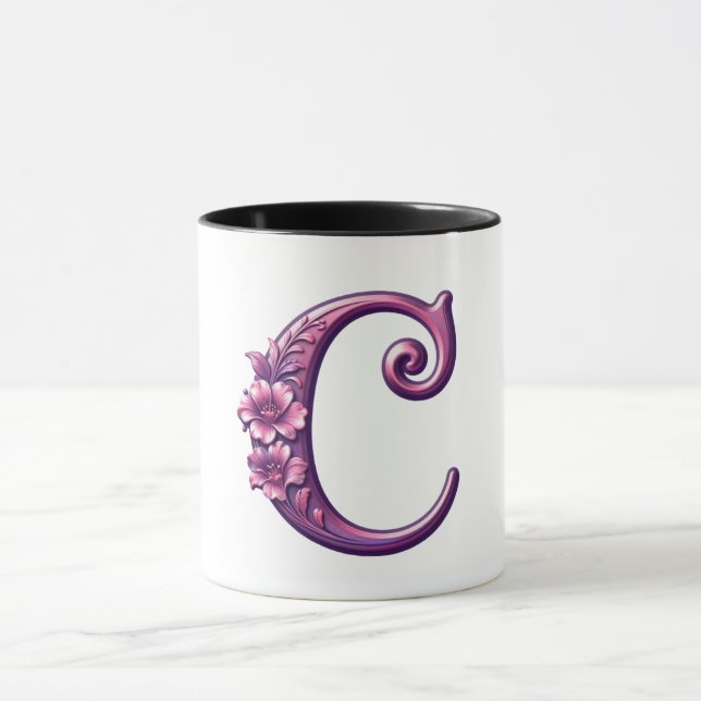 Caneca Modern Metallic Rosemaling Letter C, Pink/Purple (Centro)