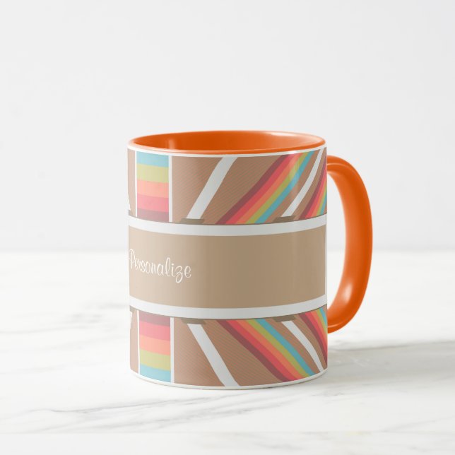 Caneca Modern Orange & Beige Aztec Padrão Personalize (Frente Esquerda)