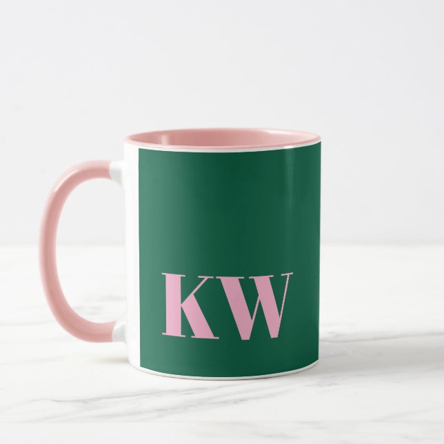 Caneca Modern Pink Green Monogram Initials Personalized (Esquerda)