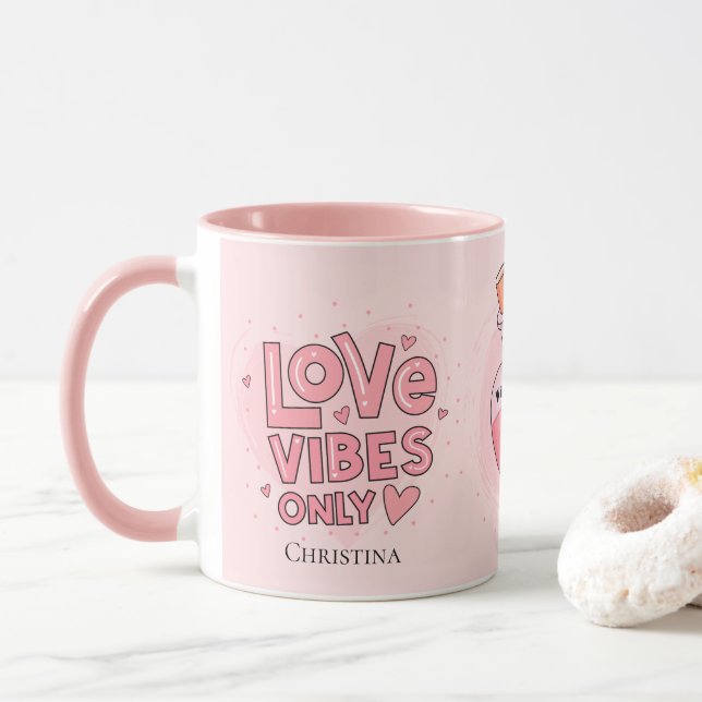 Caneca Modern Pink Love Vibes Only Love Position Name   (Com Donut)