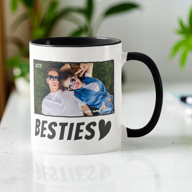 Caneca Modern Simple Comic Bestie Best Friends BFF Photo (Criador carregado)