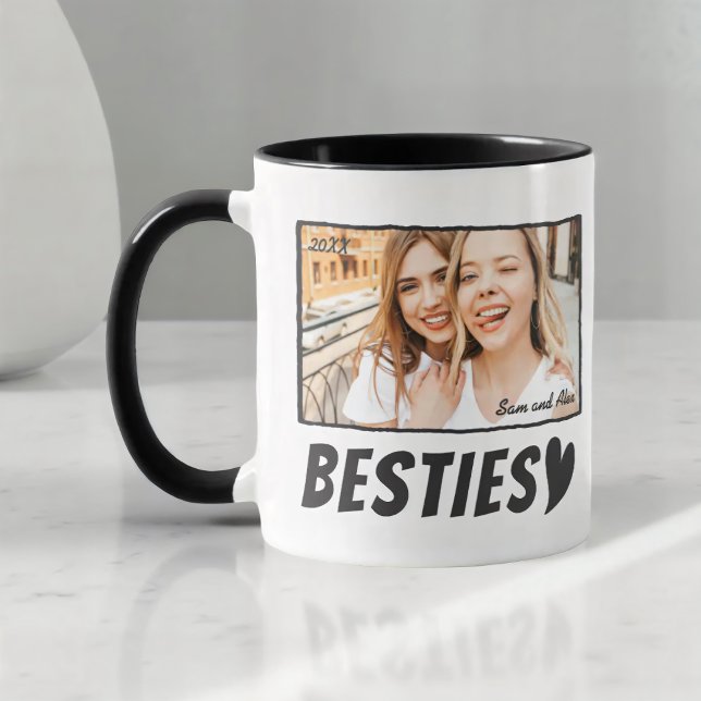 Caneca Modern Simple Comic Bestie Best Friends BFF Photo (Criador carregado)