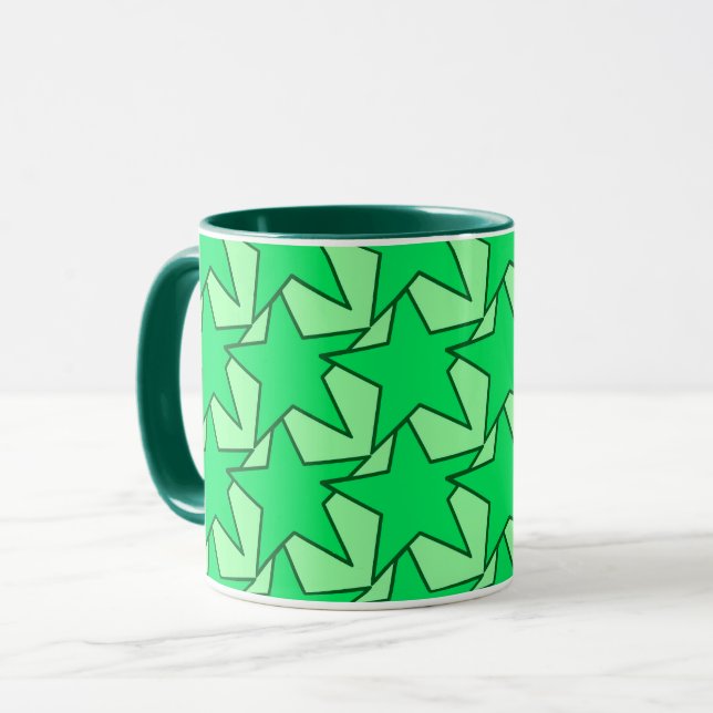 Caneca Modern Star Geométrico - esmeralda e verde-menta (Frente Esquerda)