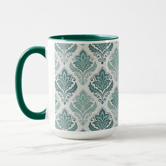 Caneca Modern Teal Nordic Damask (Esquerda)