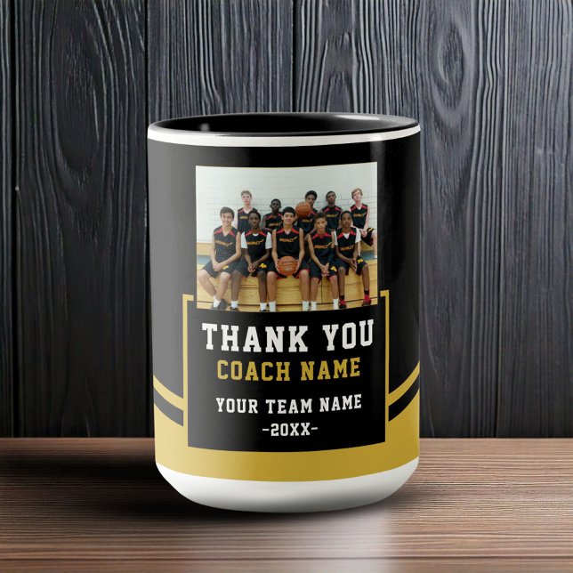 Caneca Modern Team Name Photo Coach Thank you (Criador carregado)
