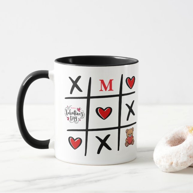 Caneca Modern Tic Tac Toe Valentines Day Initial (Com Donut)