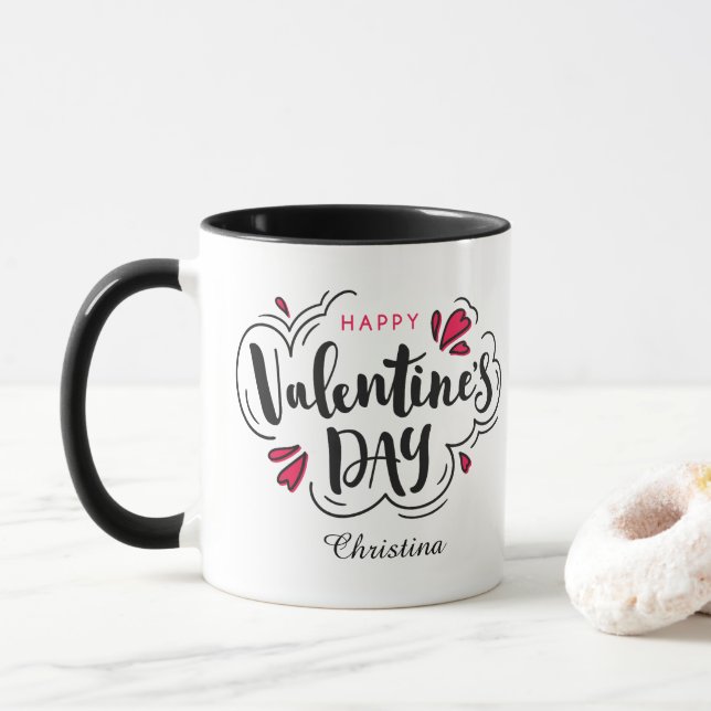 Caneca Modern Typography Happy Valentines Day  (Com Donut)