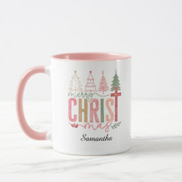 Caneca Modern Whimsical Pastel Merry Christ Mas Name