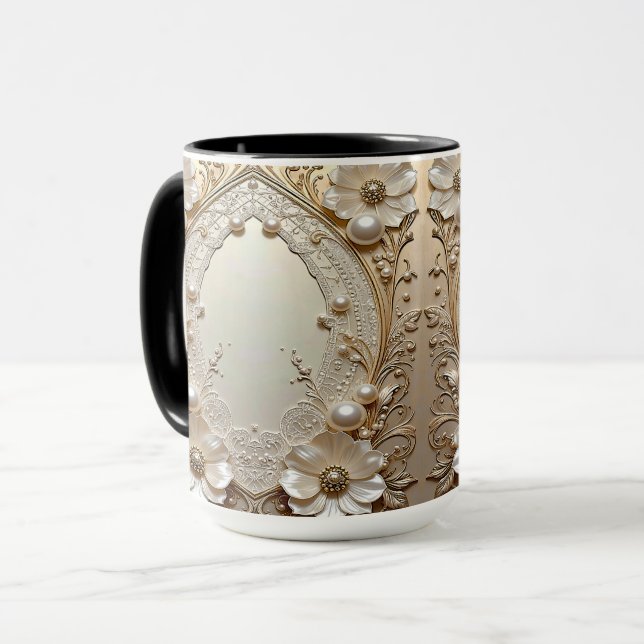 Caneca Modern White Flowers Pearls Pearls Mug (Frente Esquerda)