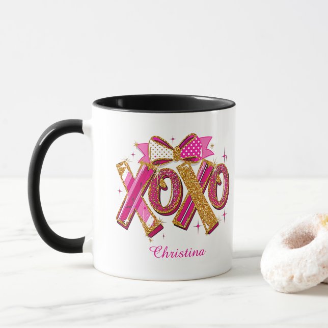Caneca Modern XOXO Valentines Day Custom Name  (Com Donut)