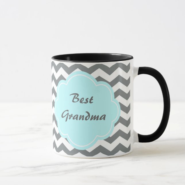 Caneca moderna cinza, branco chevron melhor avó (Direita)