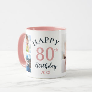 Caneca Moderno Feliz Aniversário de 80 anos 5 Colagem de