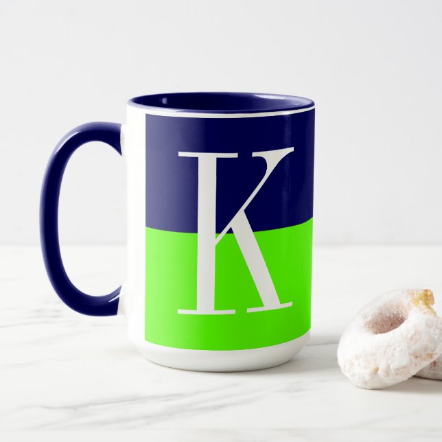 Caneca Moderno Monograma de Duas Cores Elegante e Sofisti (Com Donut)
