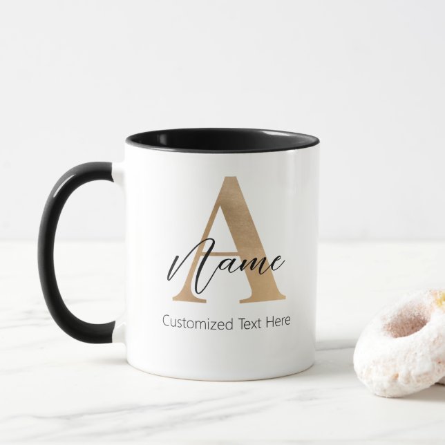 Caneca Moderno Monograma Inicial A & Name Personalizado (Com Donut)