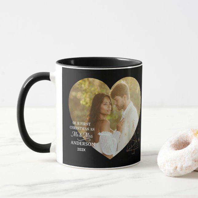 Caneca Moderno Nosso Primeiro Natal como Sr e Sra Foto co (Com Donut)