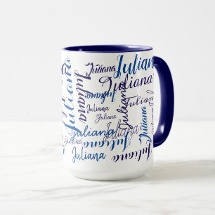 Caneca moderno padrão manuscrito em azul