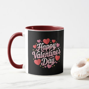 Caneca Moderno Texto de Dia dos Namorados Feliz com Coraç