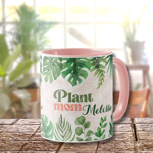 Caneca Moderno Verde Folhas Botânicas Plantam Mãe (Criador carregado)