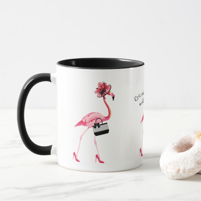 Caneca Modo de aposentadoria! Chic Classy Pink Flamingo (Com Donut)