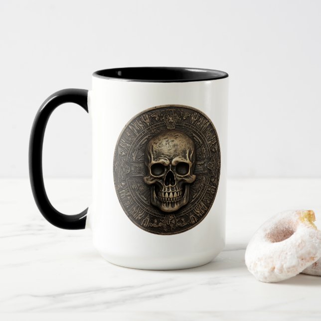Caneca Moedas de crânio 3D antigas (Com Donut)