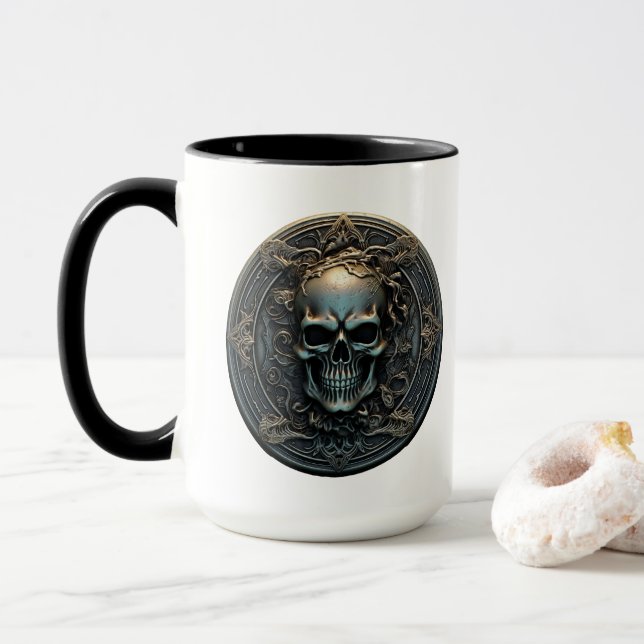 Caneca Moedas de crânio 3D antigas (Com Donut)