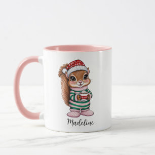 Caneca Mog de Esquilo de Natal Personalizado, Rosa