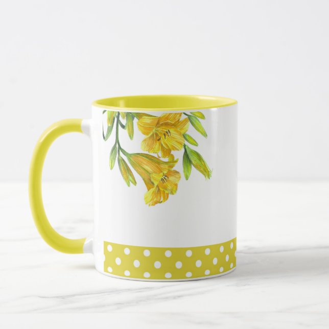 Caneca Mola Amarelo Flores Lírios Flores (Esquerda)
