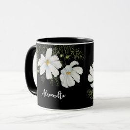 Caneca Mola-d-água Branca de Cosmos Flores Botânicas