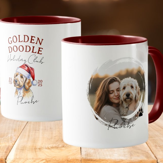 Caneca Mola de Ouro de Natal Retrato de Aquarela (Enhance your holiday kitchen set with this Watercolor Pet Portrait Christmas Golden Doodle Mug! )