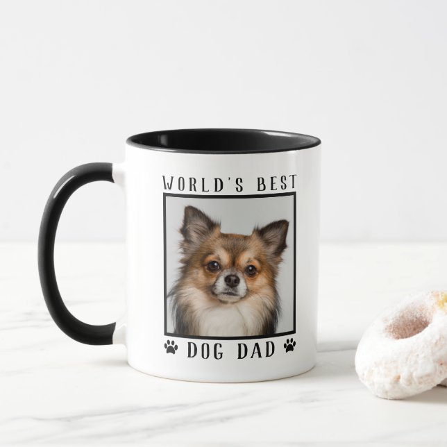 Caneca Moldura de Foto de Pet com Pegadas do Melhor Pai d (Com Donut)