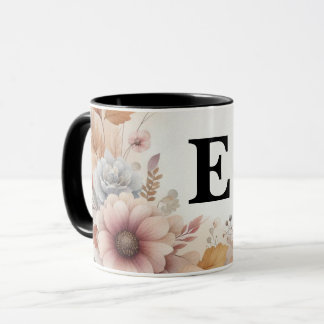 Caneca Moldura Floral de Folhas de Outono em Aquarela Pas