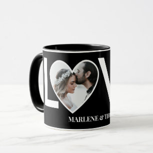 Caneca Moldura Preta de Coração com Foto Personalizada de