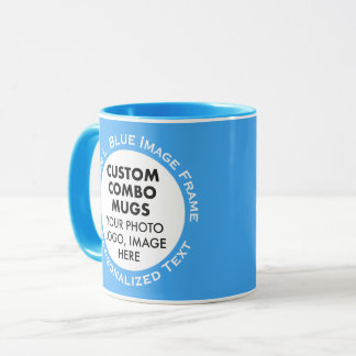 Caneca Moldura Redonda 2 x Foto Texto Azul Claro Combinaç