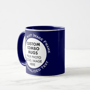 Caneca Moldura Redonda 2 x Foto Texto Azul Marinho Combo