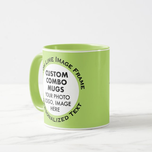 Caneca Moldura Redonda 2 x Foto Texto Verde Lima Combinaç (Frente Esquerda)