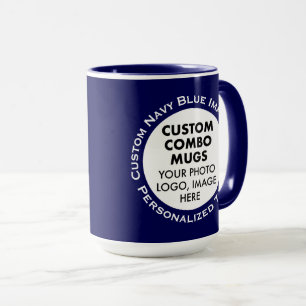 Caneca Moldura Redonda 2x Foto Texto Grande Azul Marinho 