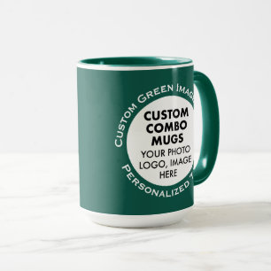 Caneca Moldura Redonda 2x Foto Texto Grande Verde Combo P