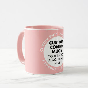 Caneca Moldura Redonda Foto + Texto Rosa Azul Combo Perso