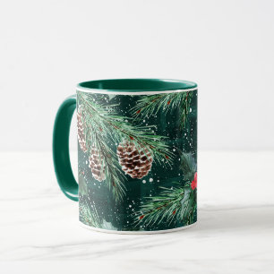 Caneca Molho de Natal em aquarela com cones