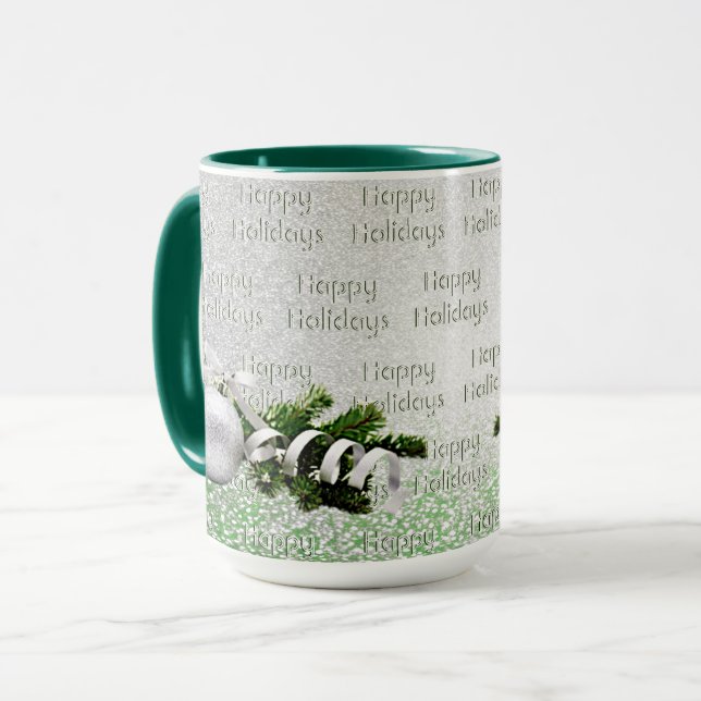 Caneca Molho de Prata White Fita de Natal (Frente Esquerda)