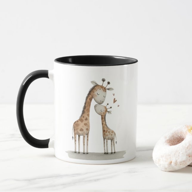 Caneca Mom & Baby Giraffe Cute Illustration (Com Donut)