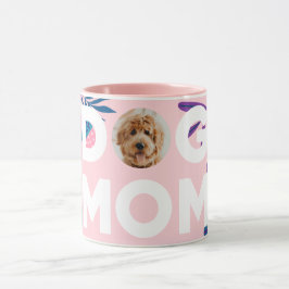 Caneca MOM DE CÃO, Foto de Pup, Flores e Folhas Rosa