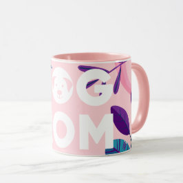 Caneca MOM DOG, Floral Rosa e Folhas