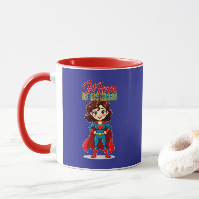 Caneca Mom Is My Hero – Cute Supermom Character (Com Donut)