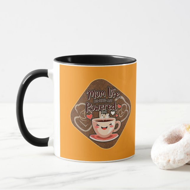 Caneca Mom Life Powered by Coffee – Cute Illustration (Com Donut)