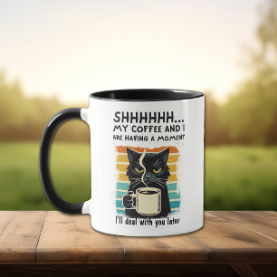 Caneca Momento de café Sarcástico de Gato Negro Engraçado