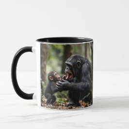 Caneca Moments tendres entre un bébé chimpanzé et sa mère