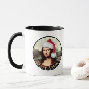 Caneca Mona Lisa Chapéu de Papai Noel Natal