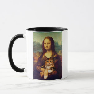 Caneca Mona Lisa segurando o seu gato Leonardo da Vinci
